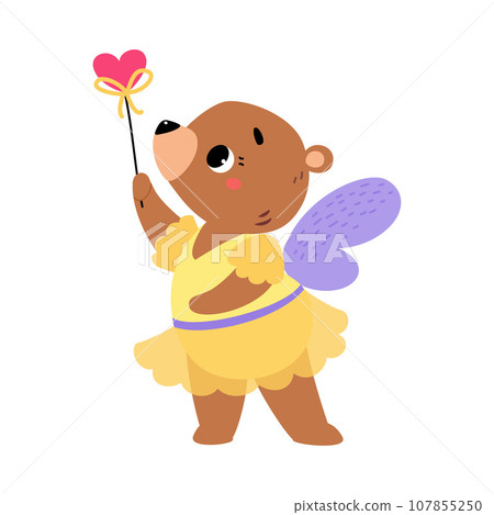 Bear Animal Fairy in Pretty Dress with Magic Wand and Wings Vector Illustration Bear Animal Fairy in Pretty Dress with Magic Wand and Wings Vector Illustration 107855250