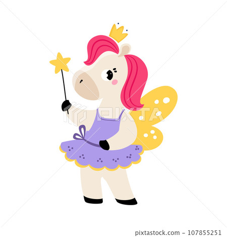 Horse Animal Fairy in Pretty Dress with Magic Wand and Wings Vector Illustration Horse Animal Fairy in Pretty Dress with Magic Wand and Wings Vector Illustration 107855251