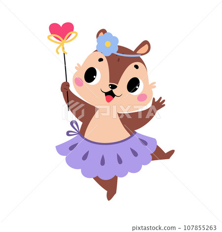 Chipmunk Animal Fairy in Pretty Dress with Magic Wand Vector Illustration Chipmunk Animal Fairy in Pretty Dress with Magic Wand Vector Illustration 107855263