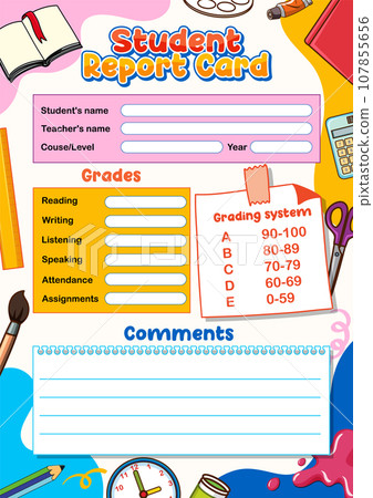 Teacher's Cartoon Style Printable Student Report Card Template 107855656