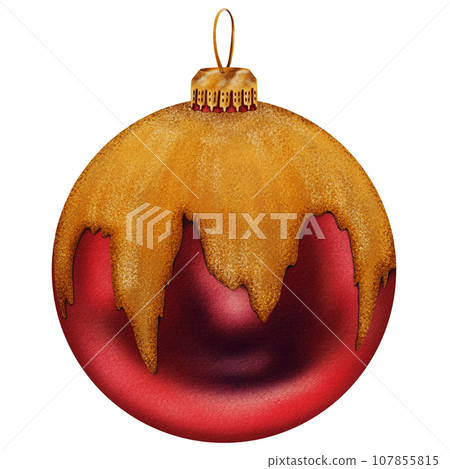 Christmas red ball with golden glitter. New Year's ball Christmas red ball with golden glitter. New Year's ball 107855815