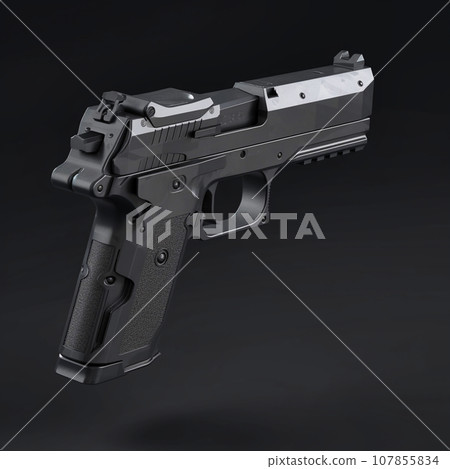 Modern pistol isolate. Armament for the army and police. Short-barreled weapon Modern pistol isolate. Armament for the army and police. Short-barreled weapon 107855834