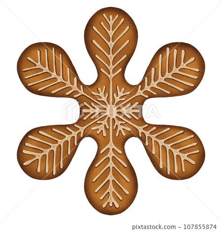 Cute Christmas gingerbread snowflake with white glaze 107855874