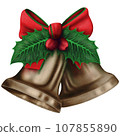 Cute realistic christmas bells with bow and holly 107855890