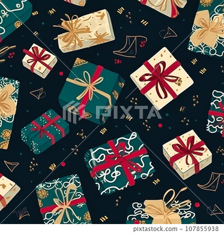 Gift box with patterns, on a black background Gift box with patterns, on a black background 107855938