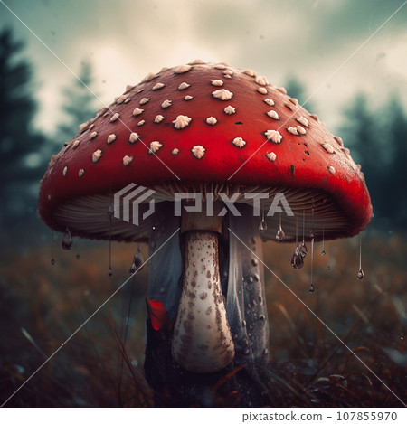 Lonely amanita mushroom close-up Lonely amanita mushroom close-up 107855970