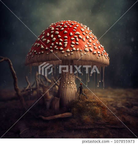 Lonely amanita mushroom close-up Lonely amanita mushroom close-up 107855973