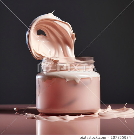 A can of cream lies flat on a cream-pink background A can of cream lies flat on a cream-pink background 107855984