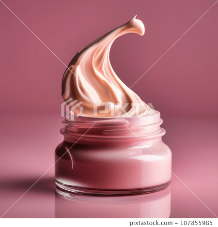 A can of cream lies flat on a cream-pink background A can of cream lies flat on a cream-pink background 107855985