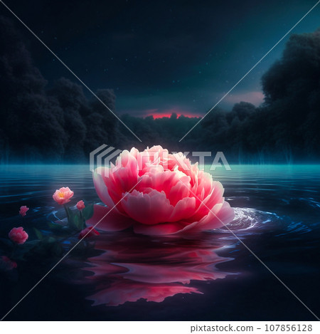 A beautiful picture a large light red peony flower 107856128