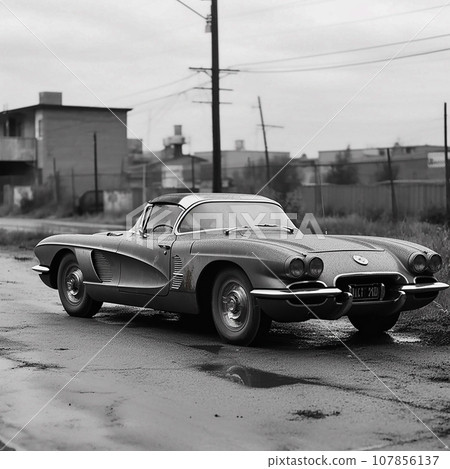 vintage car 1963 on the night streets 107856137