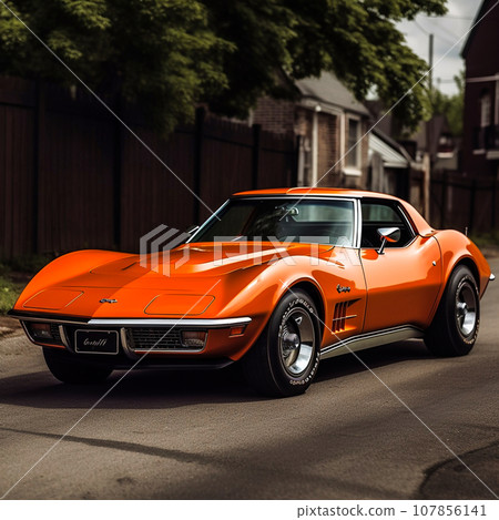 vintage car 1963 on the night streets 107856141