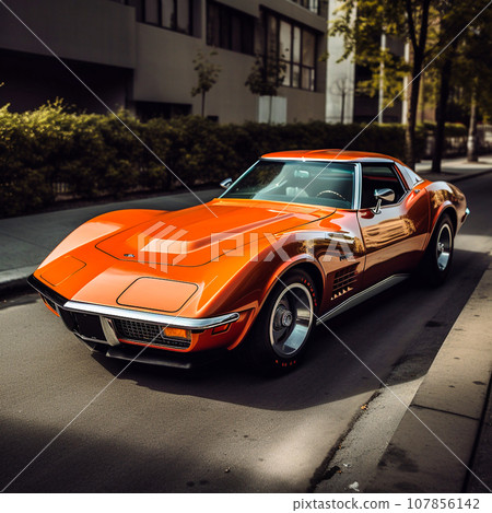 vintage car 1963 on the night streets 107856142
