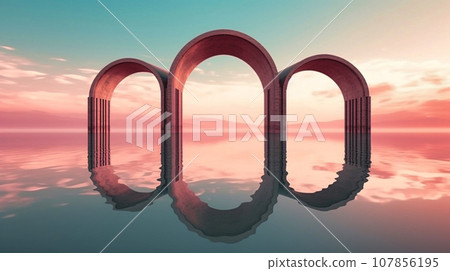 arch bridges on the water at sunset 107856195