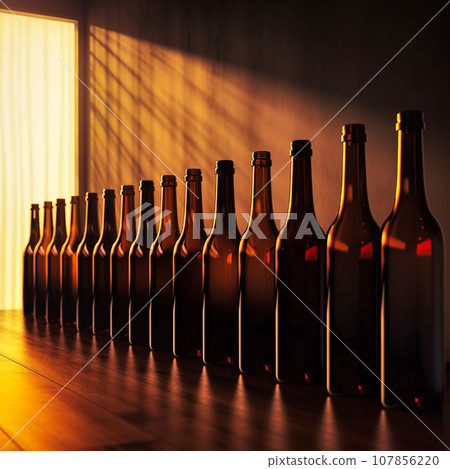 rows of wine bottles at rest with wooden background rows of wine bottles at rest with wooden background 107856220