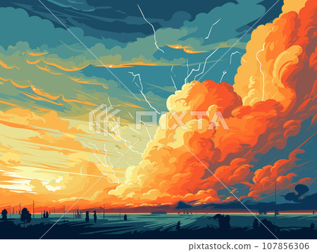 Sunset, clouds, and clouds floating on the sea Sunset, clouds, and clouds floating on the sea 107856306