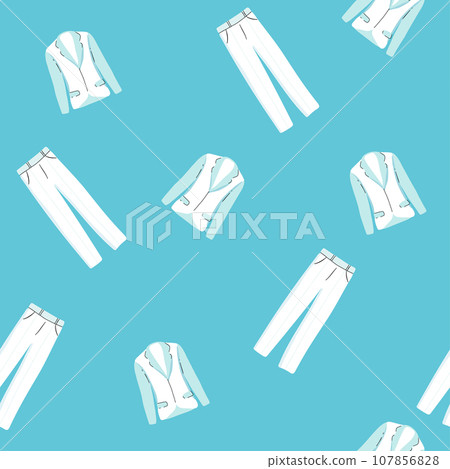 Seamless pattern for print on fabric. Set home sweet clothes. In one color. Clothing icon for sleep, sports and home. T-shirt, sleep mask, clothespin, hanger, socks, underpants, shorts. Blue Seamless pattern for print on fabric. Set home sweet clothes. In one color. Clothing icon for sleep, sports and home. T-shirt, sleep mask, clothespin, hanger, socks, underpants, shorts. Blue 107856828