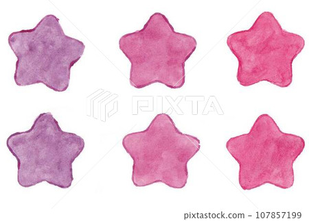 Illustration set of red gradation stars drawn with transparent watercolors 107857199