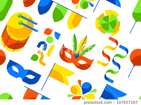 Carnival party pattern. Mardi Gras illustration for traditional holiday or festival. Carnival party pattern. Mardi Gras illustration for traditional holiday or festival. 107857267