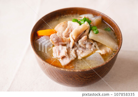 Miso soup with pork and vegetables Miso soup with pork and vegetables 107858335