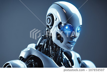 3D android robot machine, abstract machine learning digital technology smart automation futuristic computer. This photo was generated using Playground AI 107858507