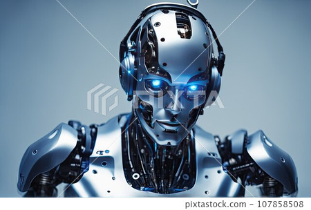 3D android robot machine, abstract machine learning digital technology smart automation futuristic computer. This photo was generated using Playground AI 107858508