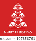 White Christmas Tree on Red Background 107858761