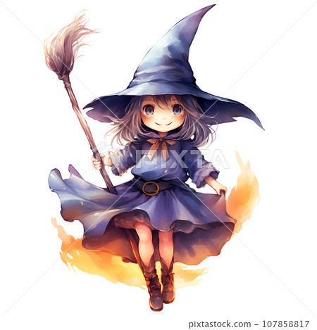 Cute little girl in a witch costume for Halloween party, watercolor illustration Cute little girl in a witch costume for Halloween party, watercolor illustration 107858817