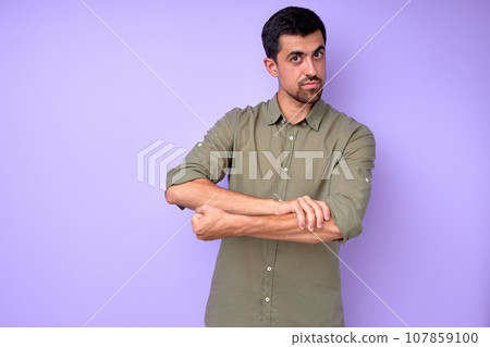 serious bearded deaf mute man wants to eat or buy sausage serious bearded deaf mute man wants to eat or buy sausage 107859100