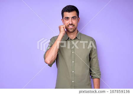 smiling happy deaf man saying the word grandmother, smiling happy deaf man saying the word grandmother, 107859136