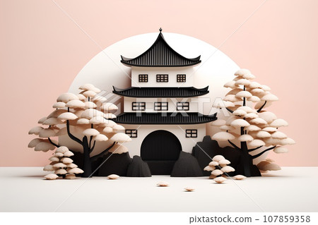 Japanese castle (3D) castle tower/spring Japanese castle (3D) castle tower/spring 107859358