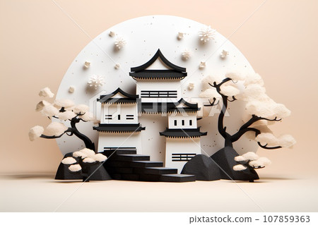 Japanese castle (3D) castle tower/spring Japanese castle (3D) castle tower/spring 107859363