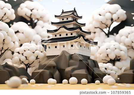 Japanese castle (3D) castle tower/spring Japanese castle (3D) castle tower/spring 107859365