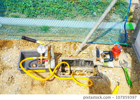 During water pressure test work in waterworks During water pressure test work in waterworks 107859397