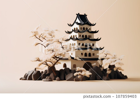 Japanese castle (3D) castle tower/spring 107859403