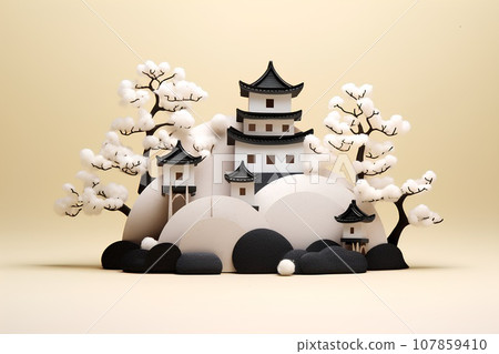 日本城堡（3D）天守閣/泉水 107859410