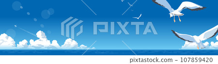 夏季形象：一群海鳥翱翔 107859420