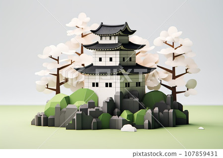 日本城堡（3D）天守閣/綠樹 107859431