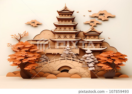 日本城堡 (3D) 天守閣/軟木塞 107859493