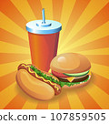 Hot Dog with Burger and Cola 107859505