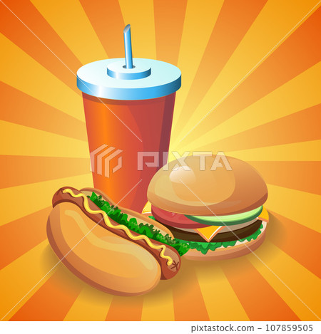 Hot Dog with Burger and Cola 107859505