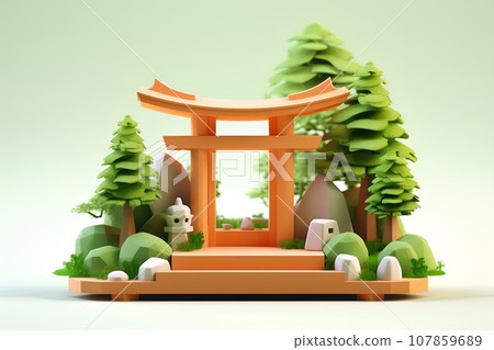 Shrine and torii (3D) 107859689