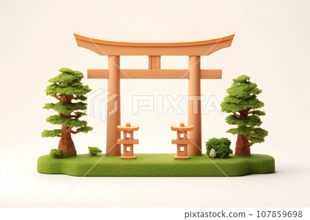 Shrine and torii (3D) 107859698