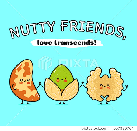 Cute, funny happy Brazilian nut, Pistachio and Walnut nut. Vector hand drawn cartoon kawaii characters, illustration icon. Funny happy cartoon Brazilian nut, pistachio and Walnut nut mascot friends Cute, funny happy Brazilian nut, Pistachio and Walnut nut. Vector hand drawn cartoon kawaii characters, illustration icon. Funny happy cartoon Brazilian nut, pistachio and Walnut nut mascot friends 107859764