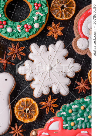 Fresh delicious baked christmas or new year gingerbread cookies Fresh delicious baked christmas or new year gingerbread cookies 107860180