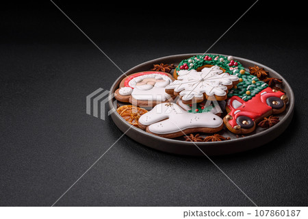 Fresh delicious baked christmas or new year gingerbread cookies Fresh delicious baked christmas or new year gingerbread cookies 107860187