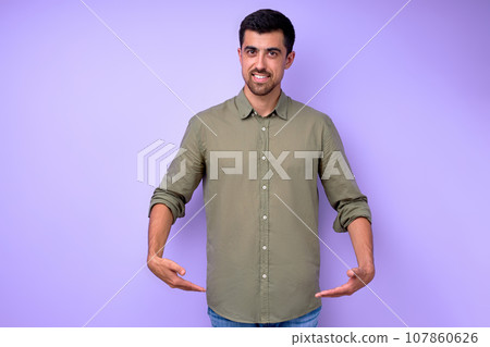 smiling friendly bearded handsome man greeting, saying Hello smiling friendly bearded handsome man greeting, saying Hello 107860626