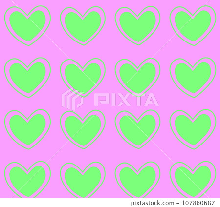 Pink seamless pattern with green bright love hearts on for print template, banner. Vector background EPS10. Pink seamless pattern with green bright love hearts on for print template, banner. Vector background EPS10. 107860687