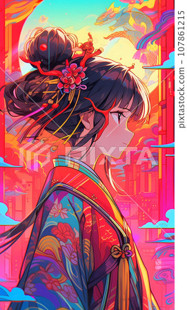 手绘卡通动漫唯美的中国古装女孩插画 手绘卡通动漫唯美的中国古装女孩插画 107861215