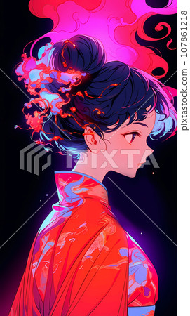 手绘卡通动漫唯美的中国古装女孩插画 107861218